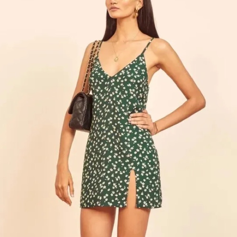 REFORMATION Green Floral Marlowe Mini Dress size XS